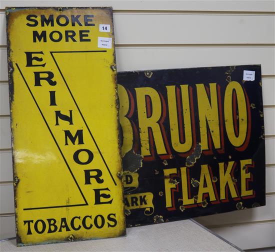 Two enamel signs: St Bruno and Erinmore Tobacco 46 x 76cm and 66 x 30cm